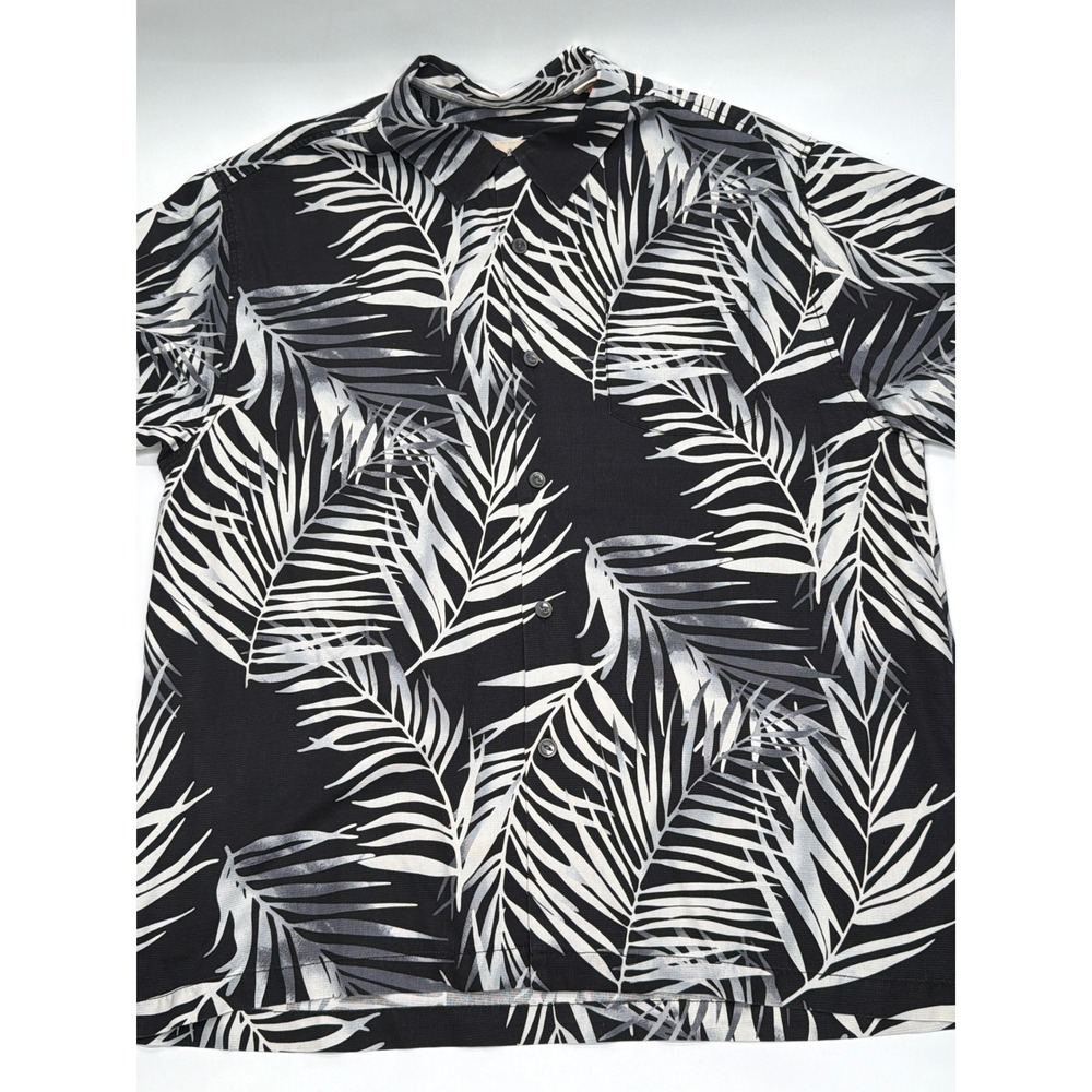 Tommy Bahama Mens Large Silk Palm Leaf Shirt Black White Original Short Sleeve